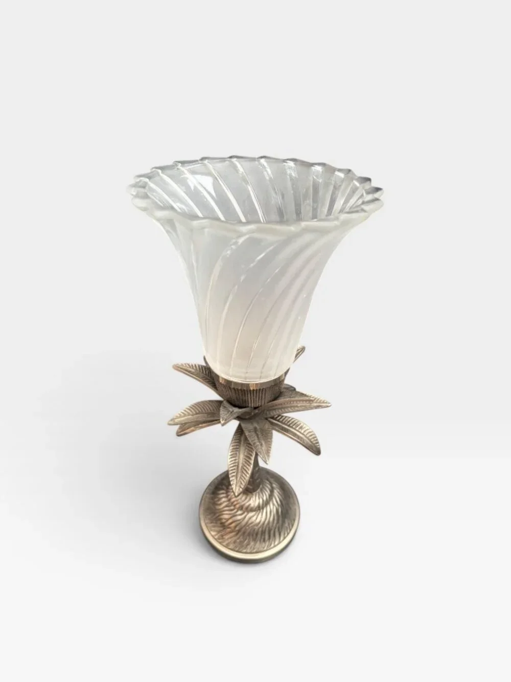Palm Tree Design Candle Holder With Frosted Glass Shade - Made In India - Decora